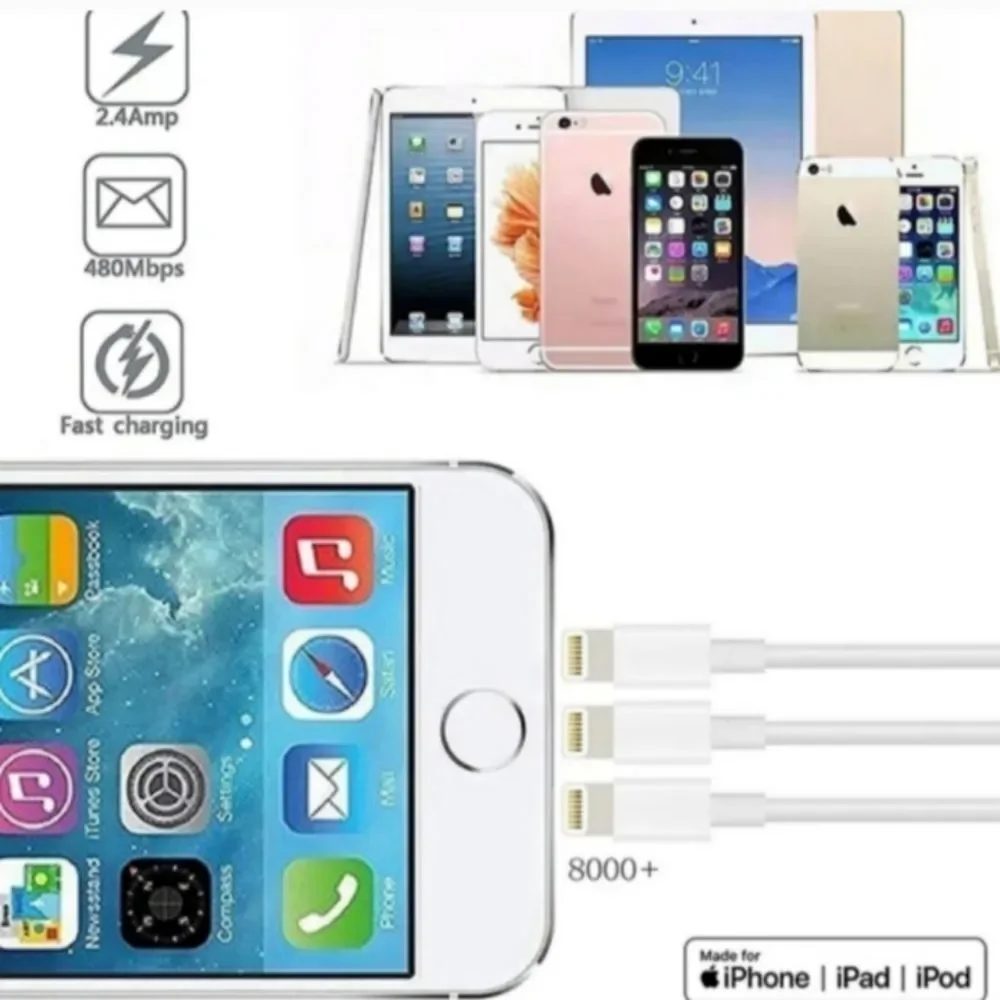 3 x Apple MFI Certified 6' Lightening Charging Cable Apple